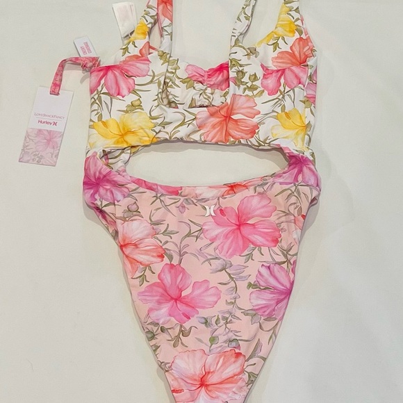 LOVESHACKFANCY X Hurley Cheeky One Piece in Hibiscus Cut Out Swimsuit Small New - Picture 7 of 9